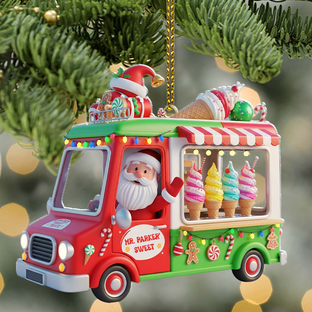 Santa Ice Cream Car, Home Decor, Christmas Ornament, Personalized Ornament