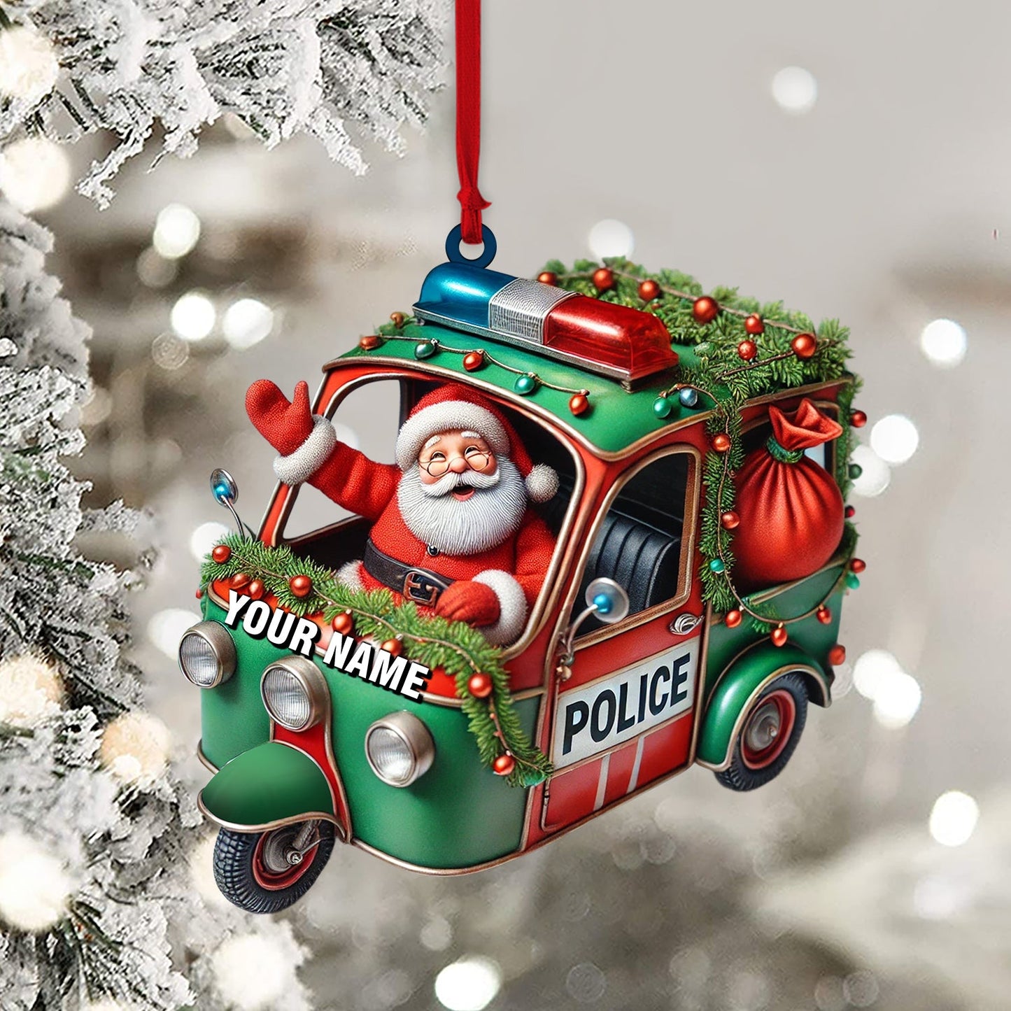 Police Santa Home Decor Christmas Ornament, Personalized Ornament