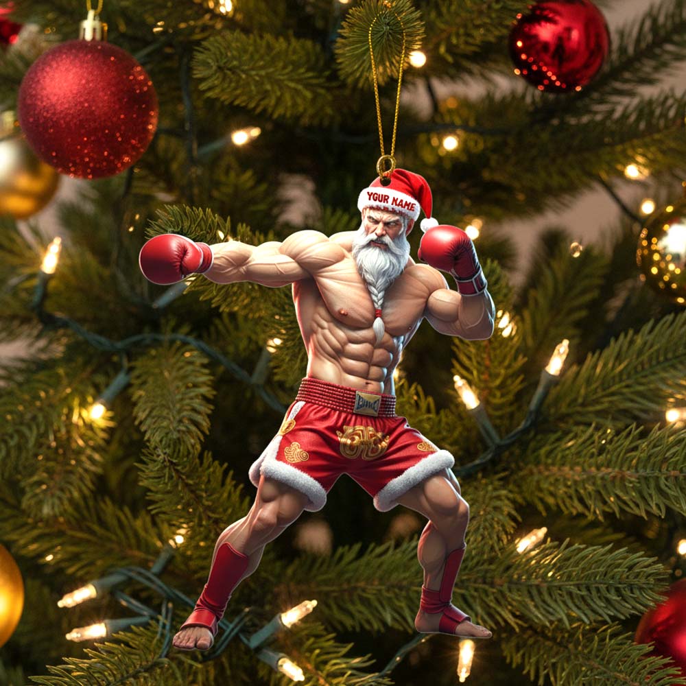 Muay Thai Santa, Home Decor, Christmas Ornament, Personalized Ornament