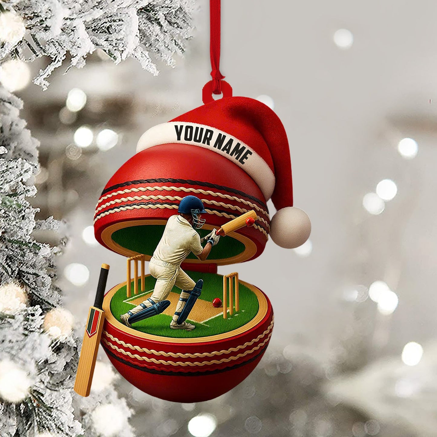 Christmas Cricket Player, Home Decor, Christmas Ornament, Personalized Ornament