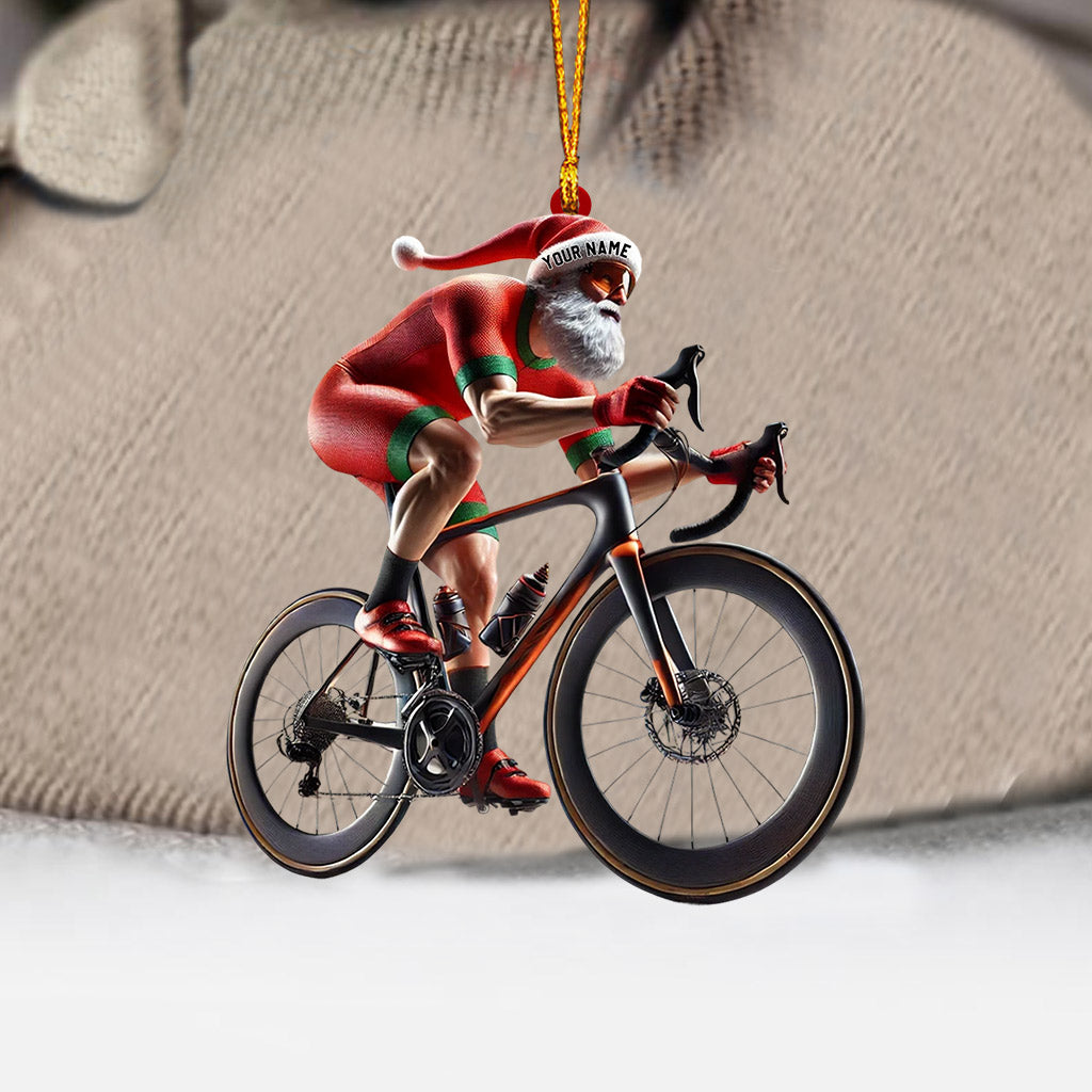 Santa Bicycle Racing Home Decor Christmas Ornament, Personalized Ornament