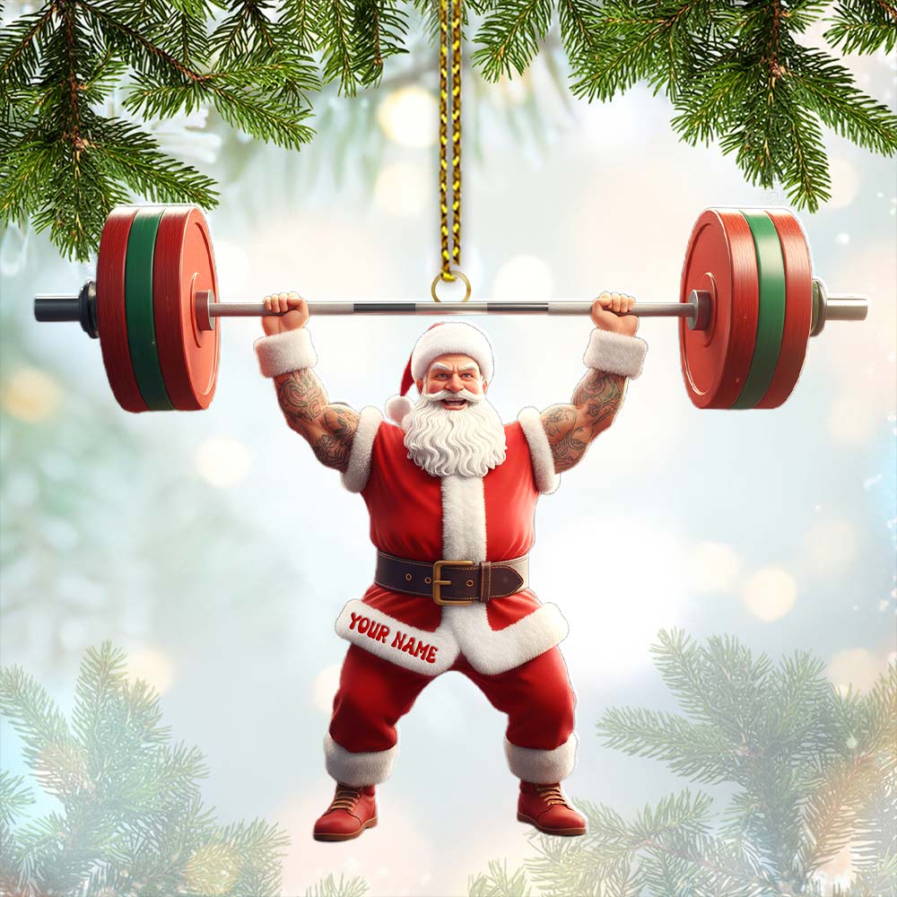 Weightlifting Santa Christmas, Home Decor, Christmas Ornament, Personalized Ornament