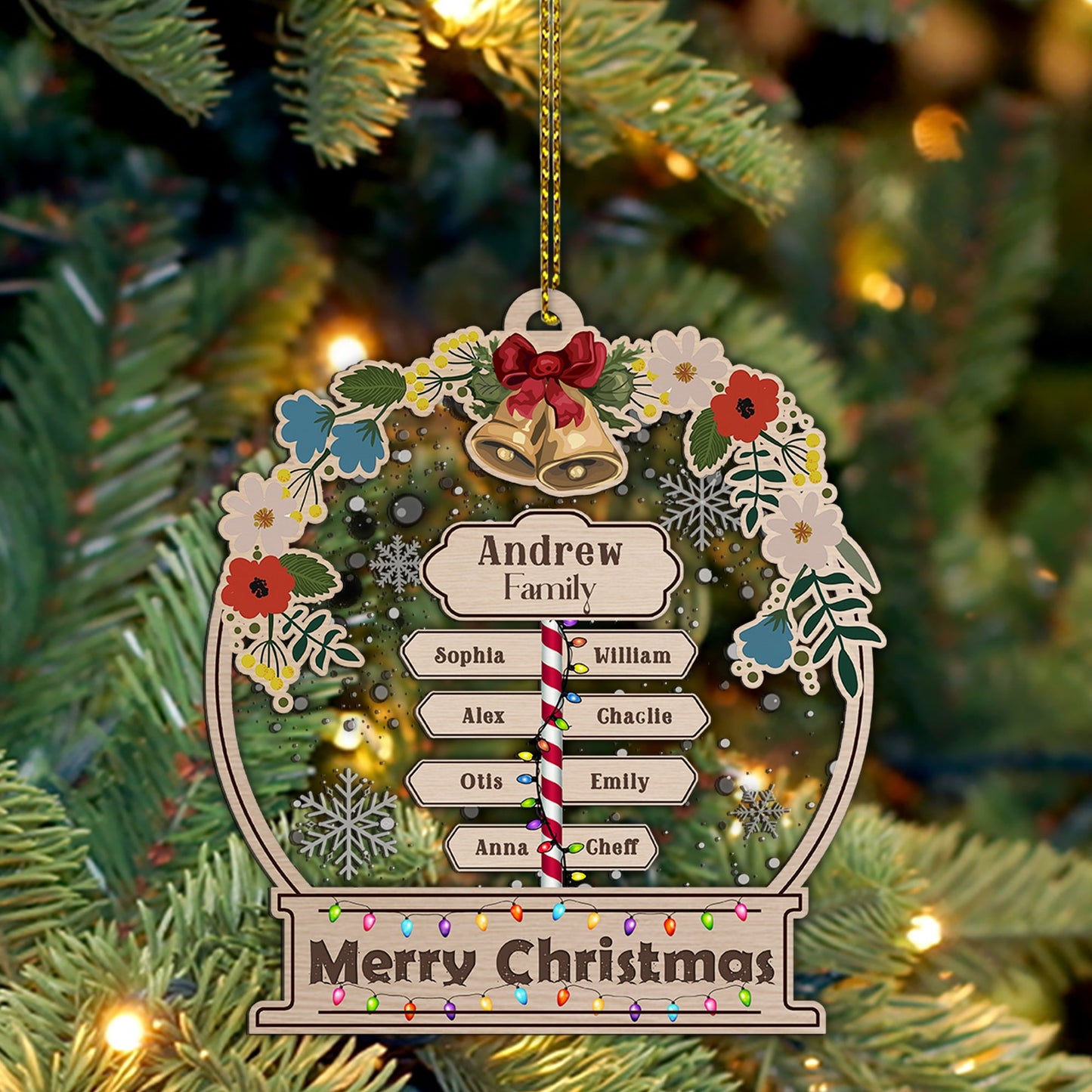 Family Name Signboard With Snow - Personalized 2-Layered Wooden & Acrylic Ornament - Gift For Family, Christmas Gift