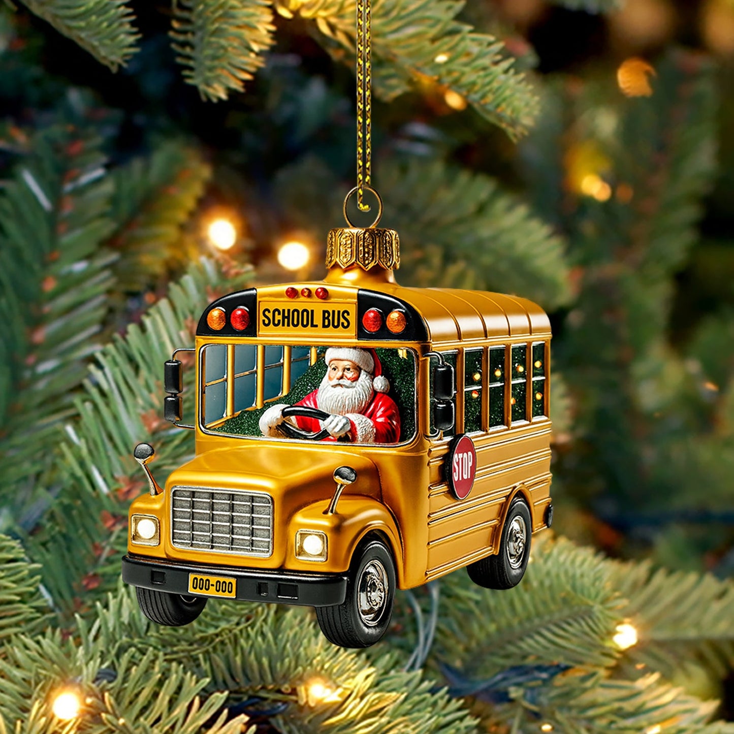 School Bus Santa, Home Decor, Christmas Ornament, Personalized Ornament