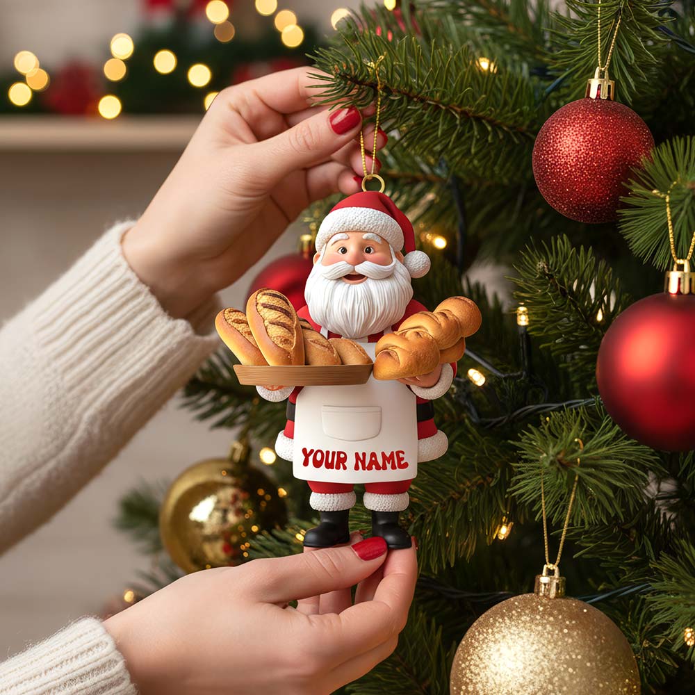 Santa Making Bread, Home Decor, Christmas Ornament, Personalized Ornament
