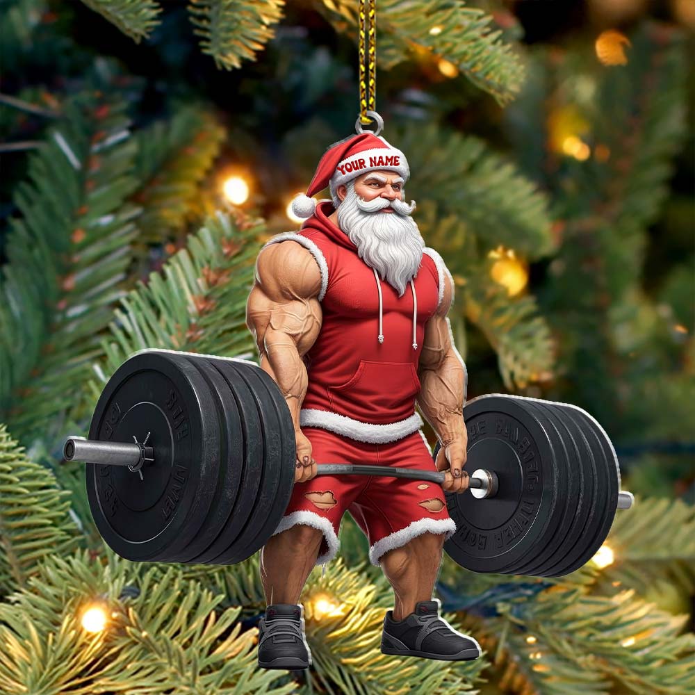 Weightlifting Santa, Home Decor, Christmas Ornament, Personalized Ornament