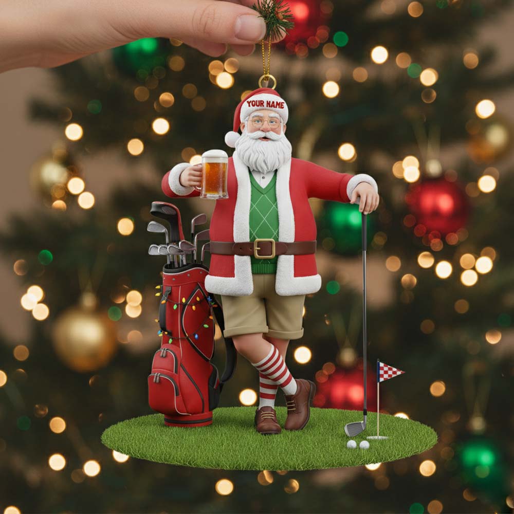 Santa Golf And Beer, Home Decor, Christmas Ornament, Personalized Ornament