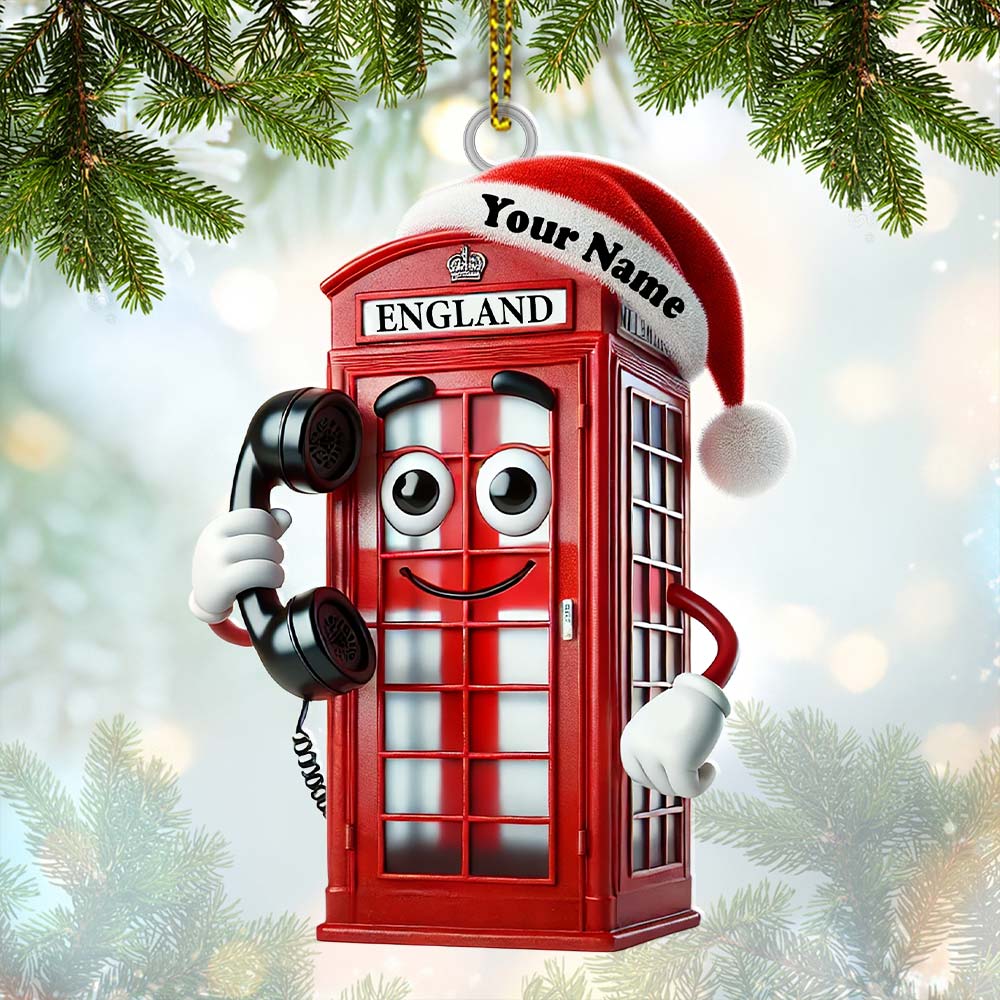 England Red Telephone Box Christmas Ornament, Personalized Ornament