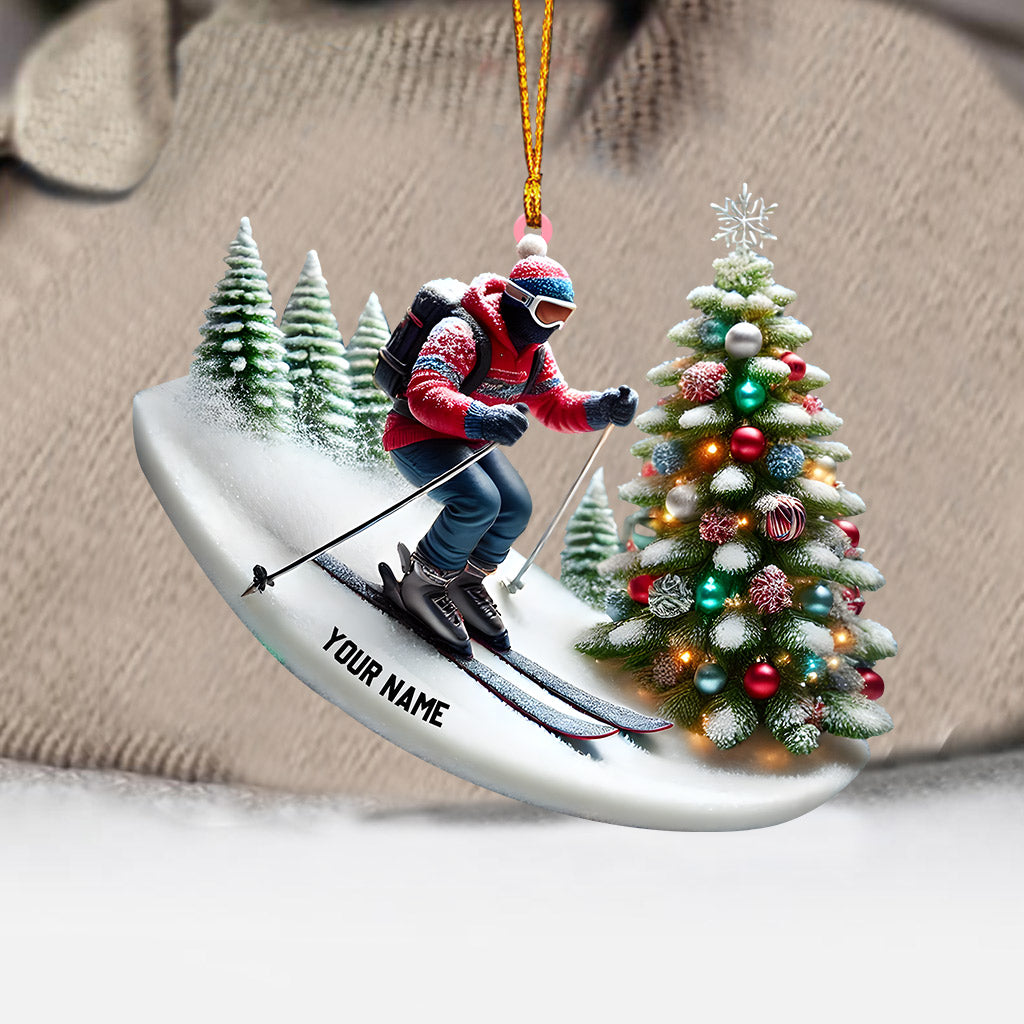 Merry Christmas Skiing Home Decor Christmas Ornament, Personalized Ornament