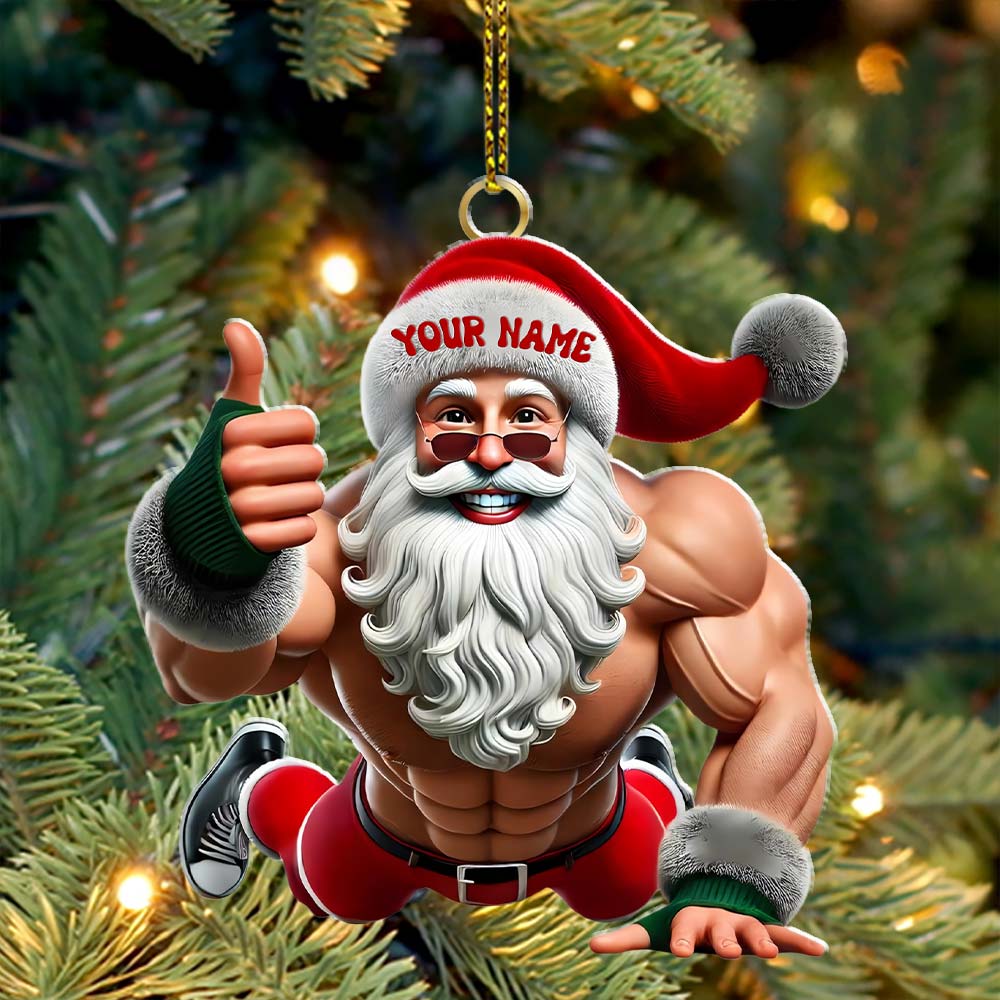 Fitness Santa, Home Decor, Christmas Ornament, Personalized Ornament