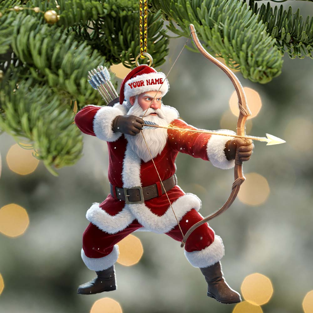 Archery Santa, Home Decor, Christmas Ornament, Personalized Ornament