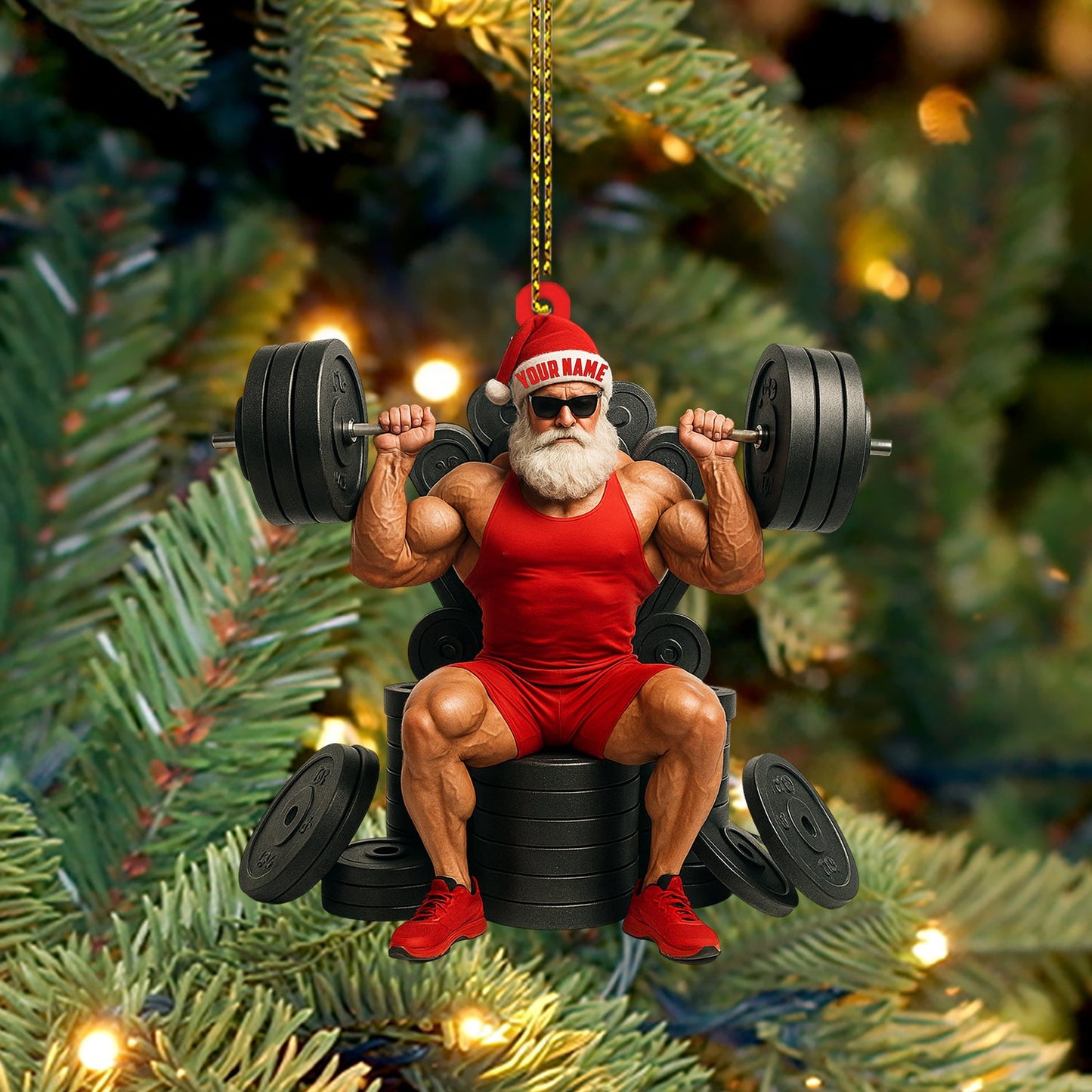 Weightlifting Santa, Home Decor, Christmas Ornament, Personalized Ornament