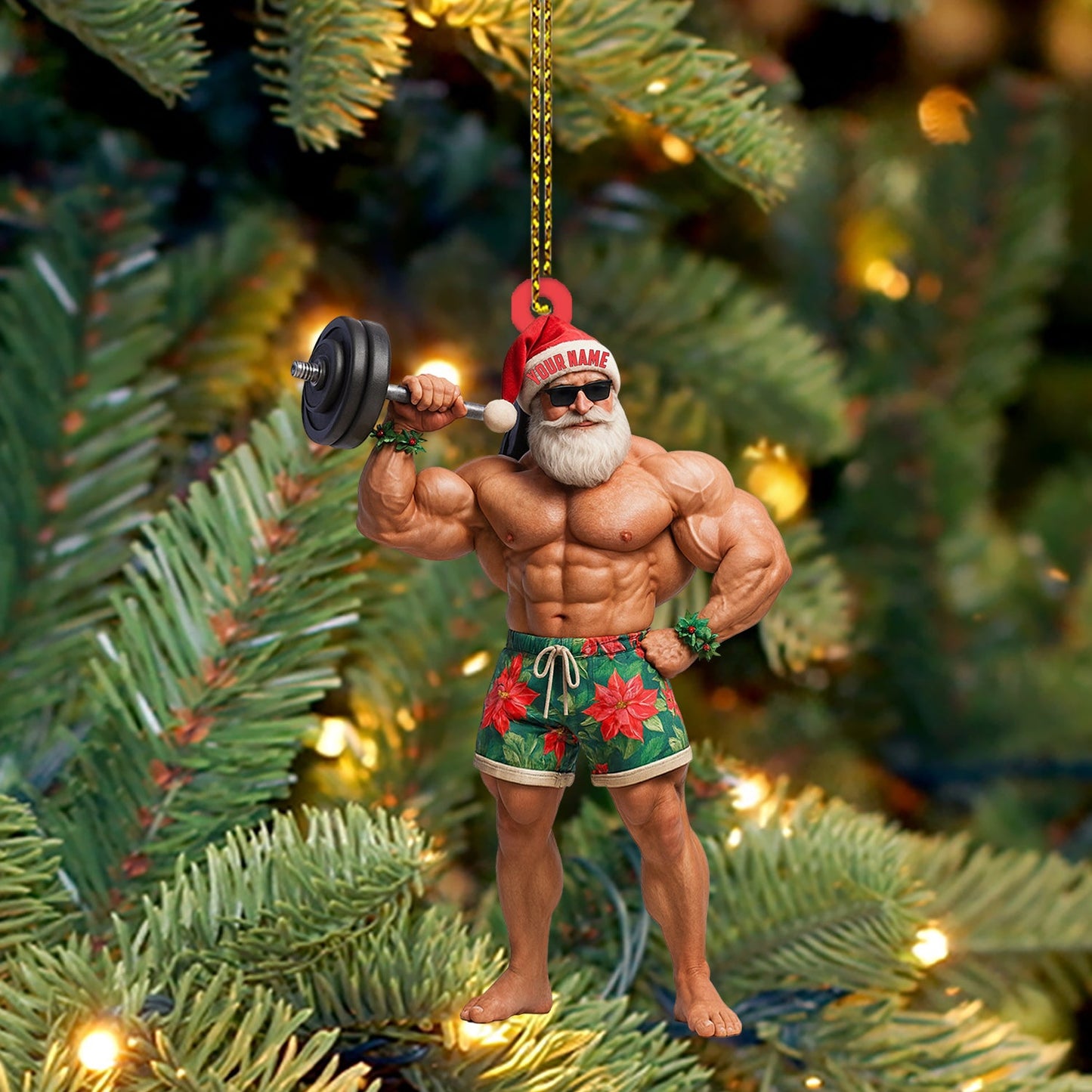 Weightlifting Santa, Home Decor, Christmas Ornament, Personalized Ornament