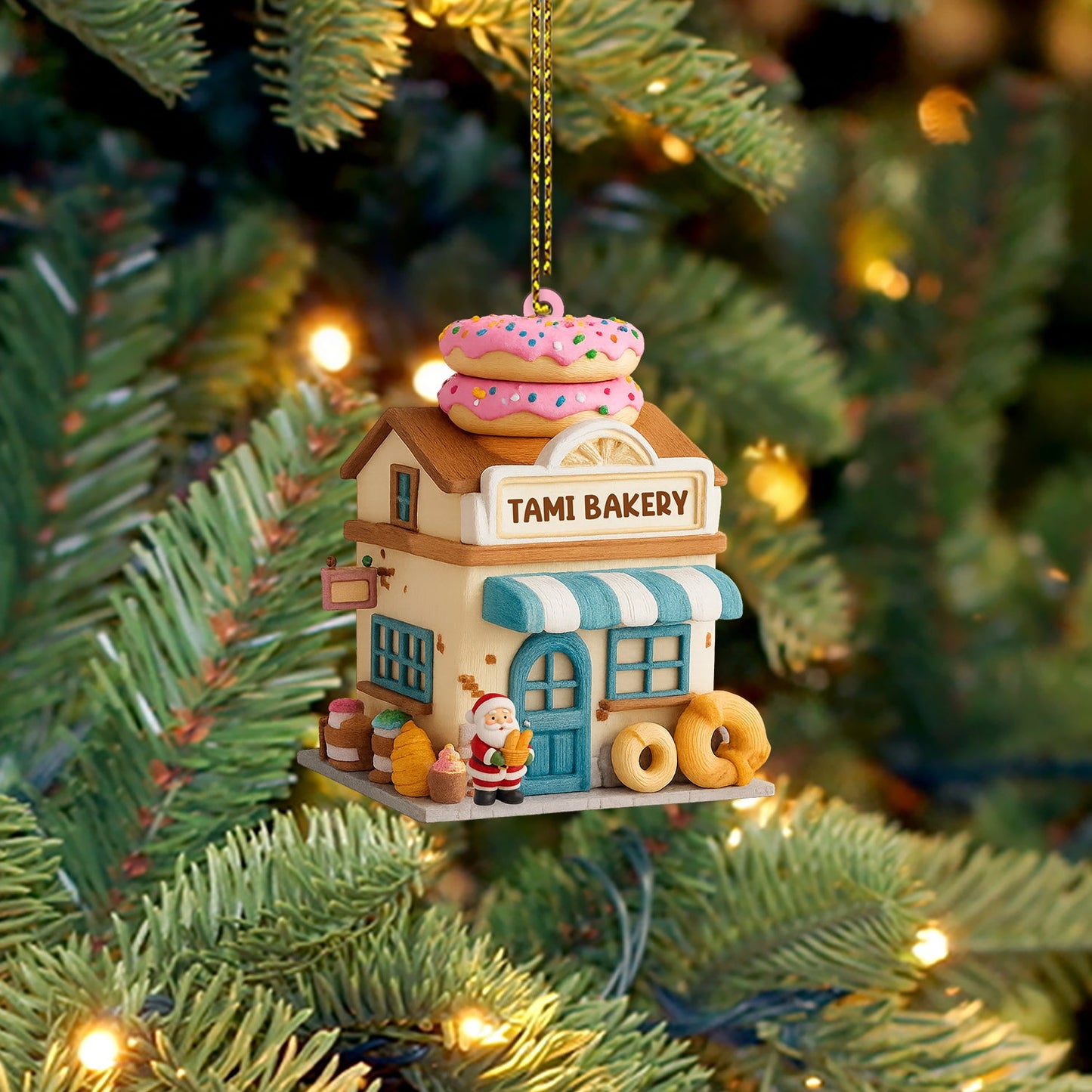 Santa Bakery Shop, Home Decor, Christmas Ornament, Personalized Ornament