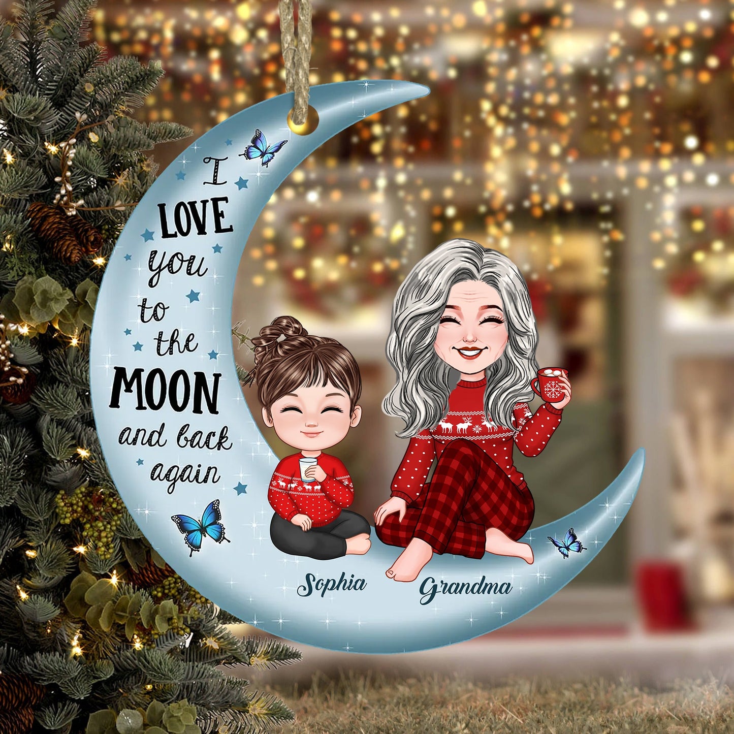 I Love You To The Moon And Back Again, Christmas Gift For Mom, Grandma, Custom Appearances And Names - Personalized Acrylic Ornament - Gift For Christmas, Family Gift