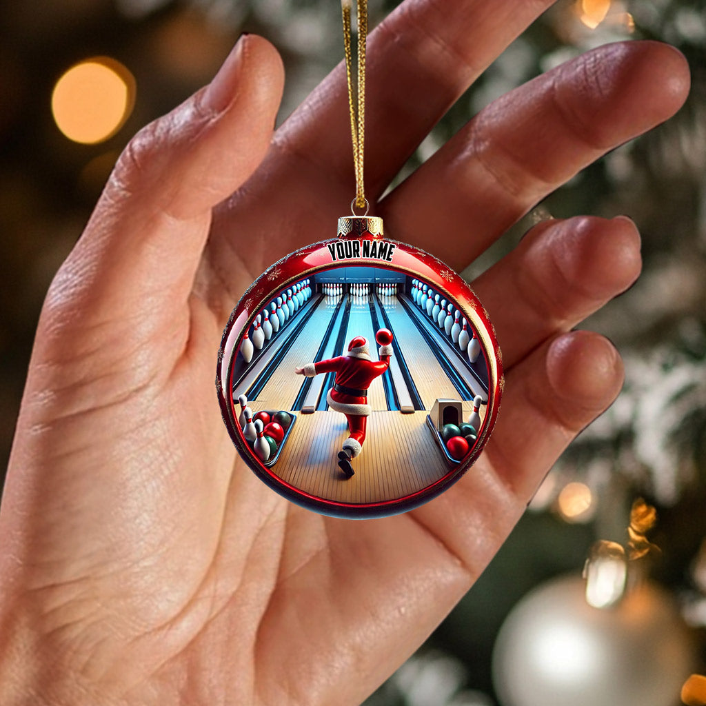 Bowling Santa Decor Christmas Ornament, Personalized Ornament