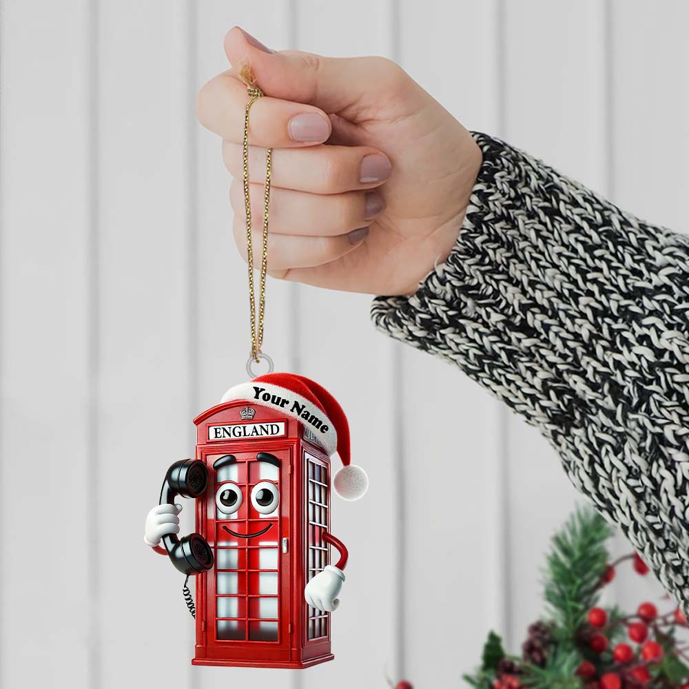 England Red Telephone Box Christmas Ornament, Personalized Ornament