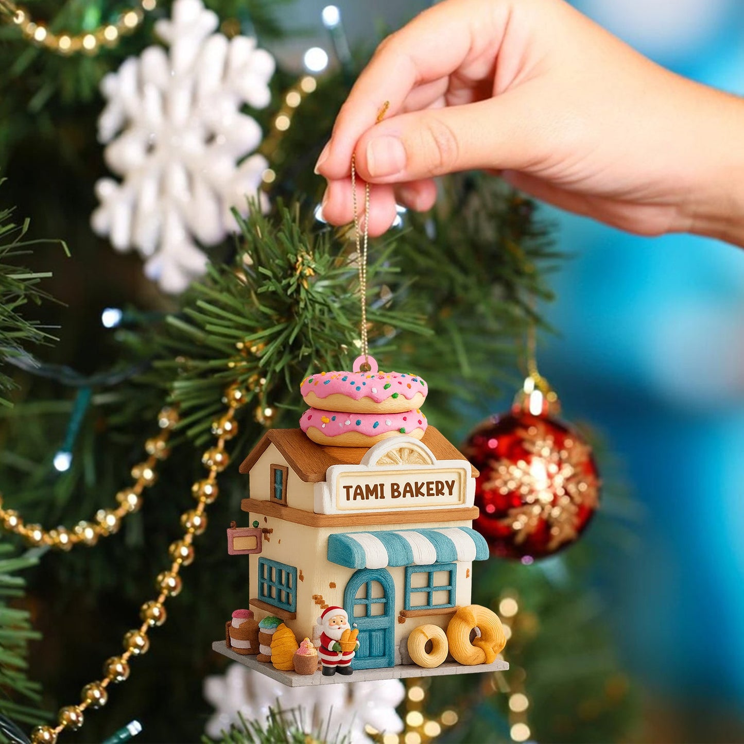 Santa Bakery Shop, Home Decor, Christmas Ornament, Personalized Ornament