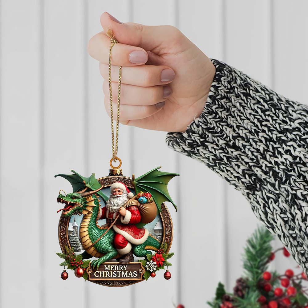 Custom Name Dragon Santa Ornament, Christmas Gift for Dragon Lover