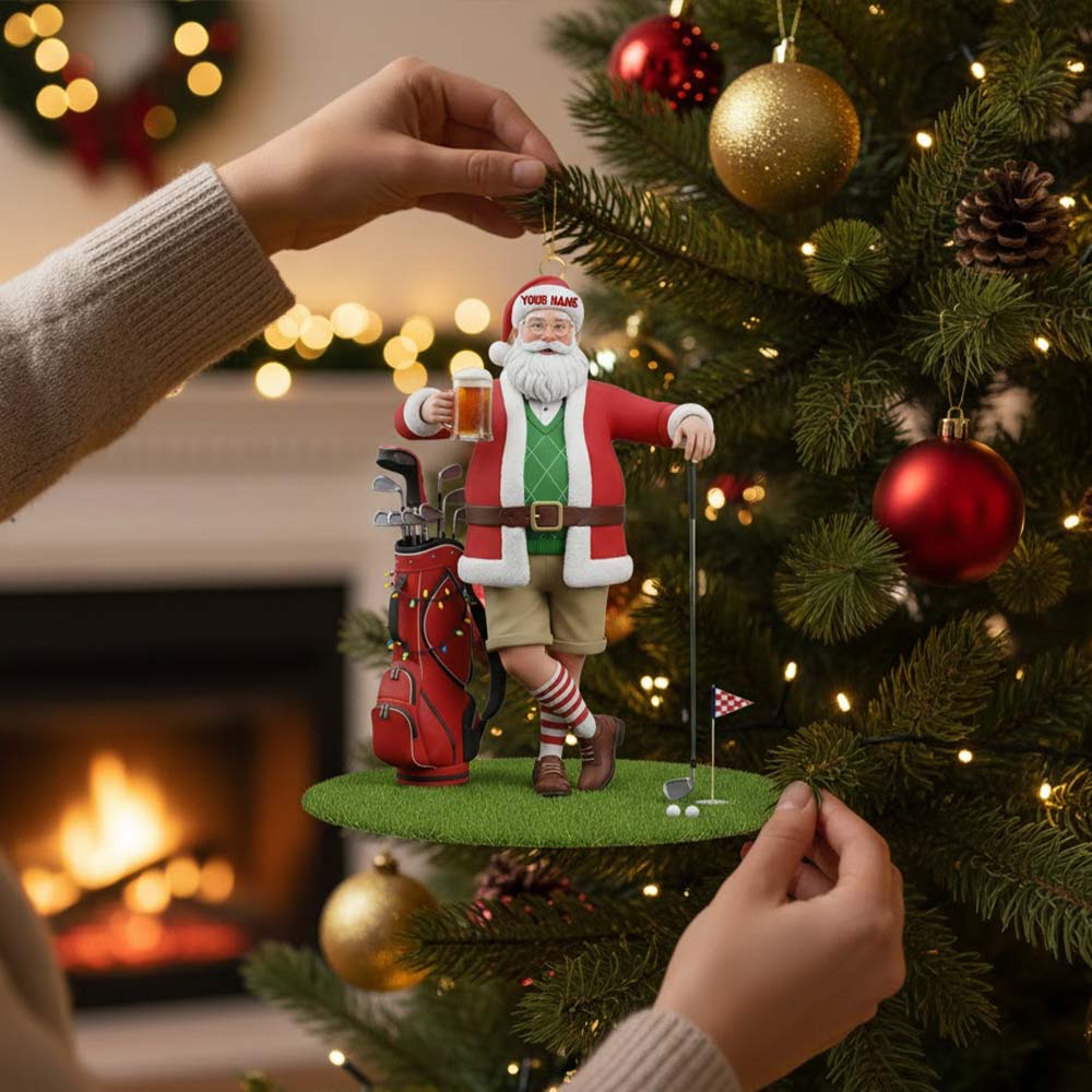 Santa Golf And Beer, Home Decor, Christmas Ornament, Personalized Ornament