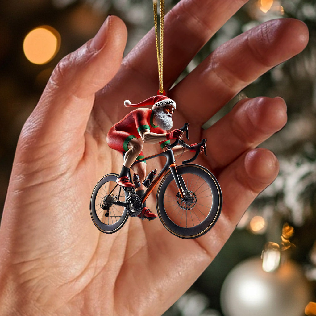 Santa Bicycle Racing Home Decor Christmas Ornament, Personalized Ornament