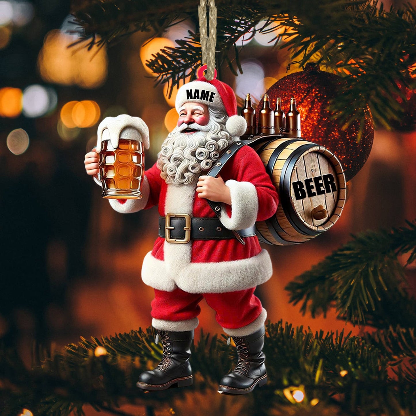 Santa Beer, Home Decor, Christmas Ornament, Personalized Ornament