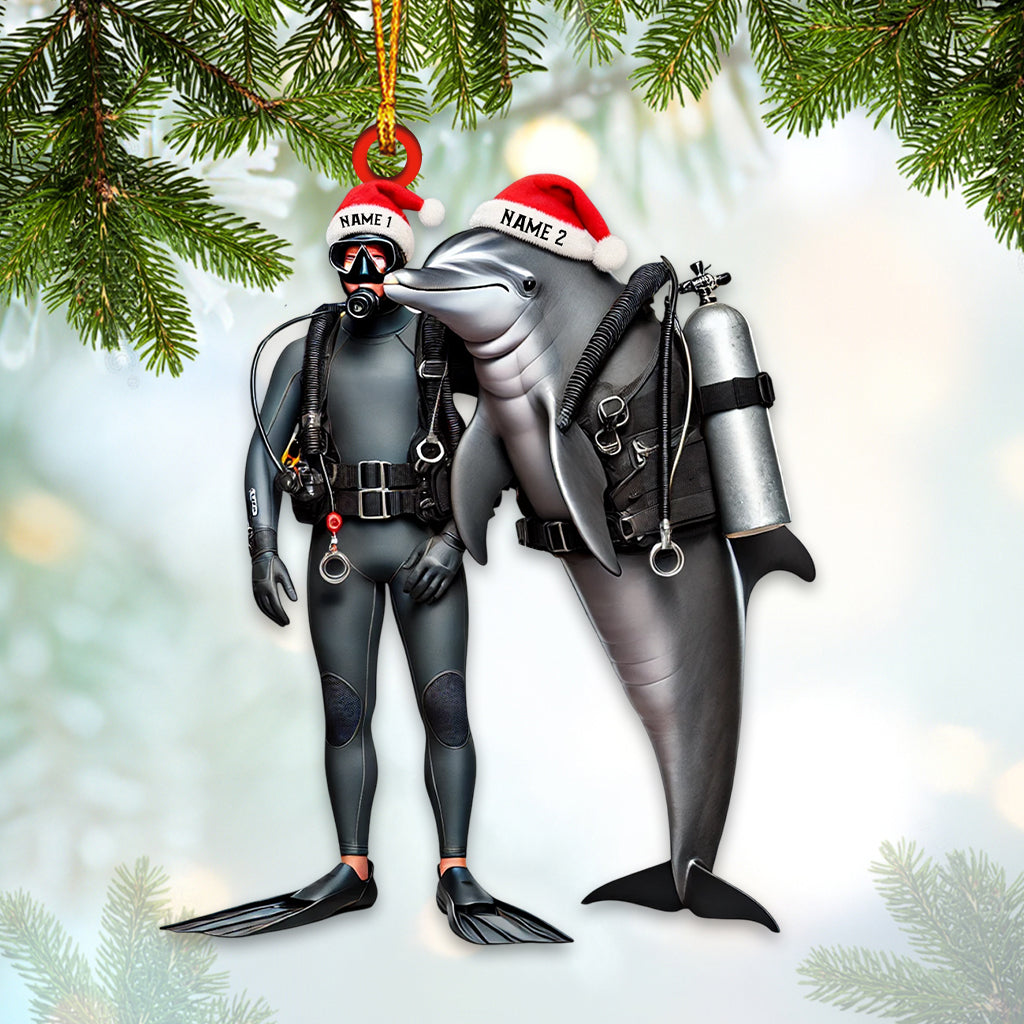 Diver And Dolphin Home Decor Christmas Ornament, Personalized Ornament