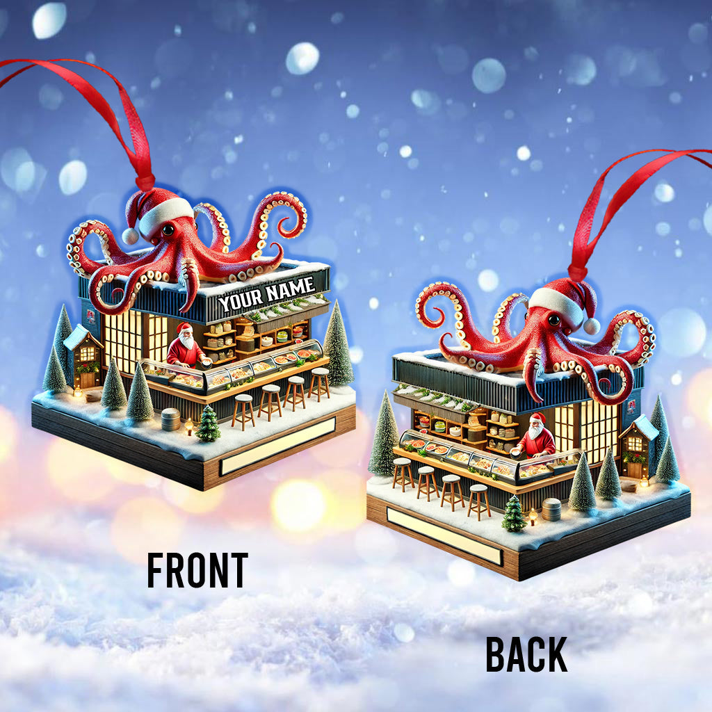 Octopus Santa Bar Home Decor Christmas Ornament, Personalized Ornament