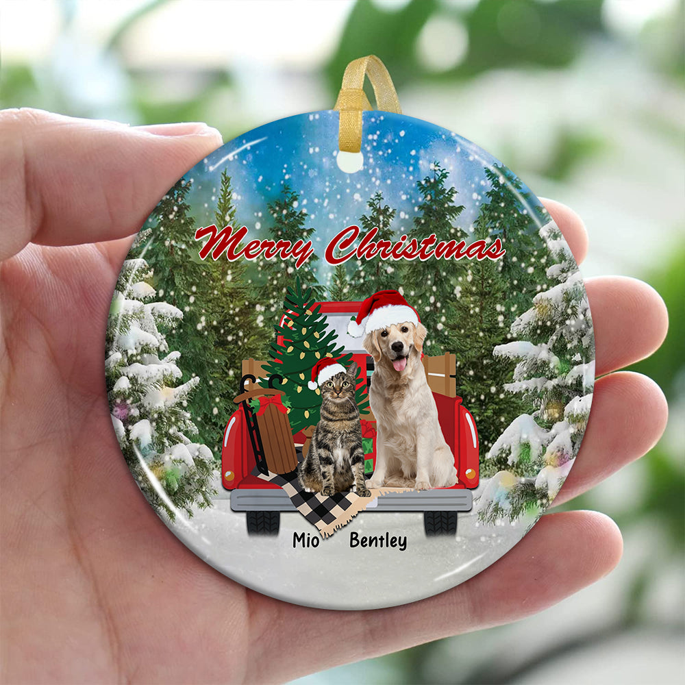 Merry Christmas Dog Cat, Custom Photo And Name- Personalized Ceramic Ornament - Gift For Christmas, Gift For Pet Lover
