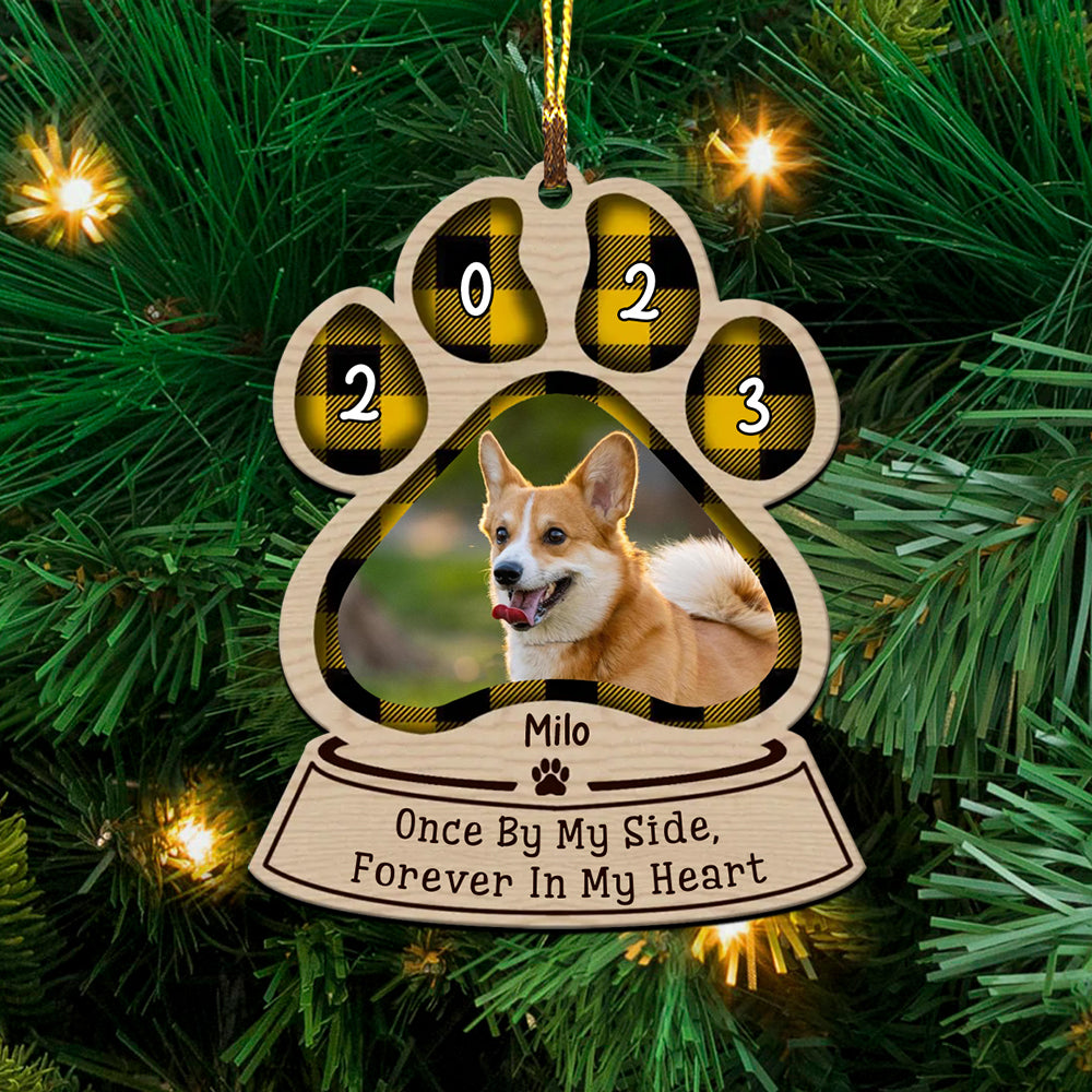 One By My Side Forever In My Heart, Custom Photo And Name - Personalized Custom Shaped Wooden Ornament - Christmas Gift