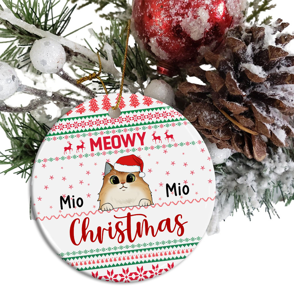 Meowy Christmas - Personalized Ceramic Ornament - Gift For Christmas, Gift For Pet Lover